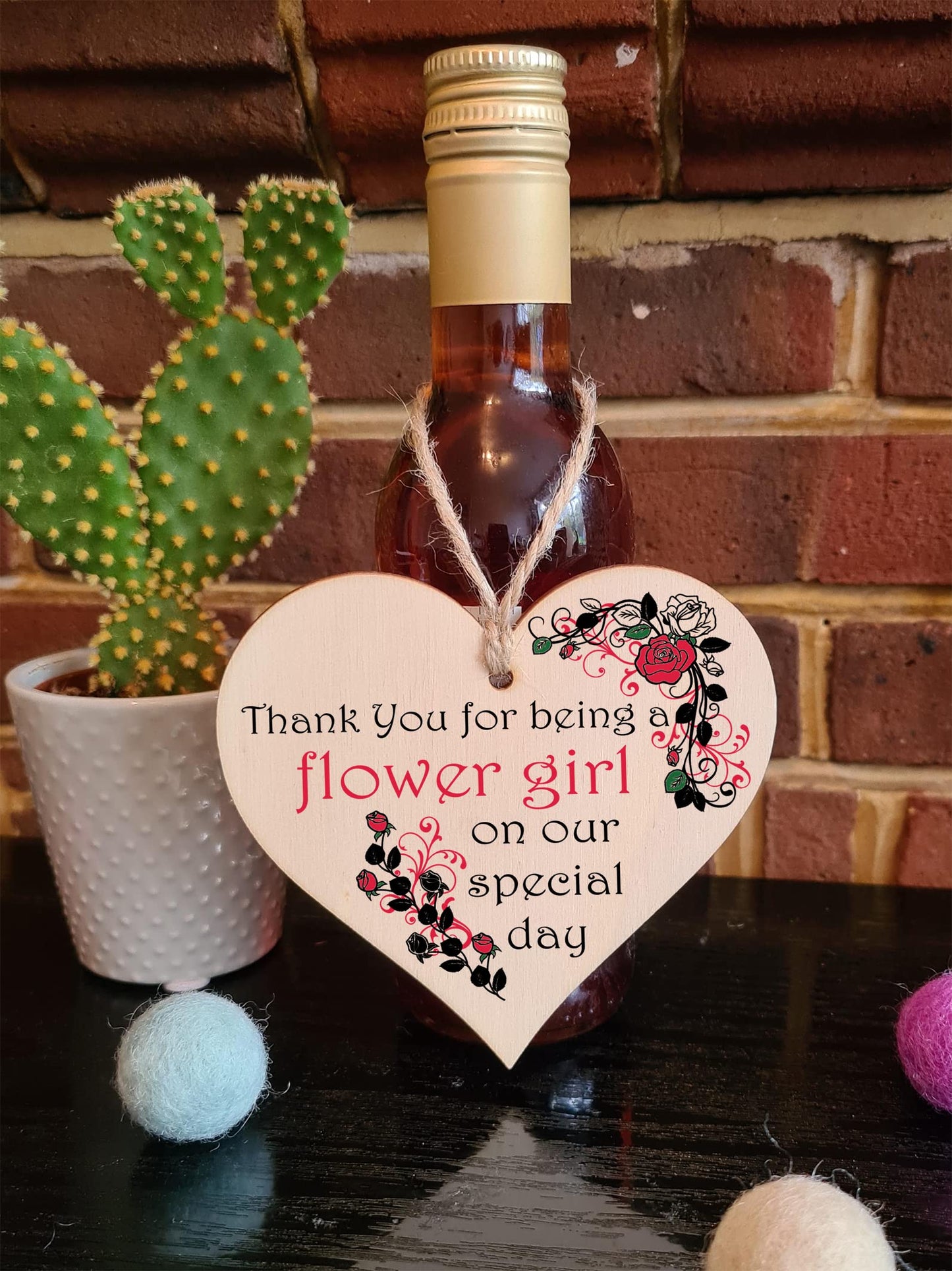 Handmade Wooden Hanging Heart Plaque Gift Thank You for Being My Flower Girl Wedding Novelty Keepsake