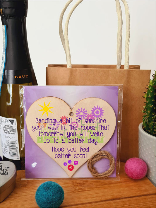 Handmade Wooden Hanging Heart Plaque Gift Get Well Soon Sympathy Keepsake Card Alternative