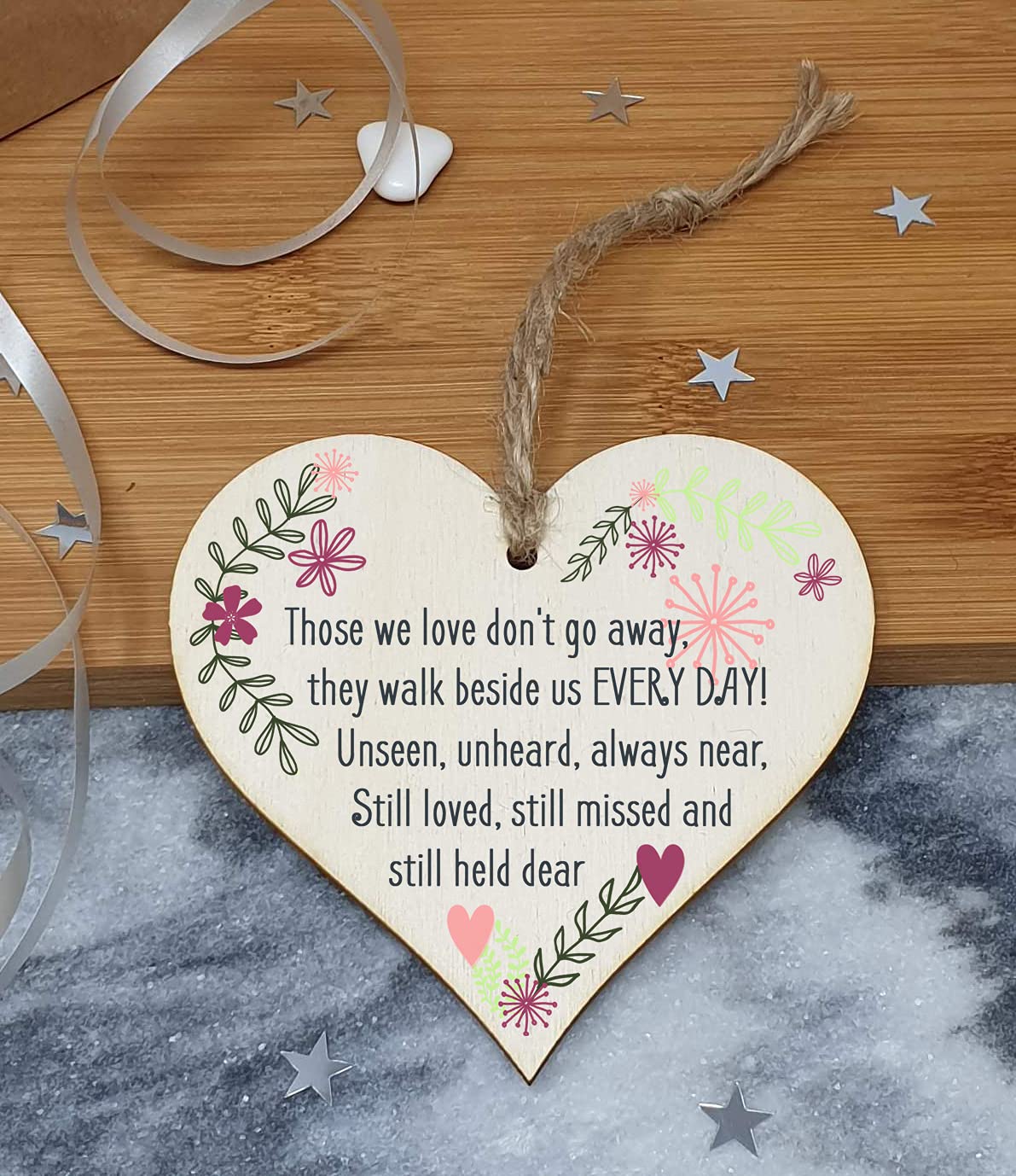 The Plum Penguin Handmade Wooden Hanging Heart Plaque Gift Those We Love Held Dear Missing You Bereavement In Memory Keepsake Wall Hanger