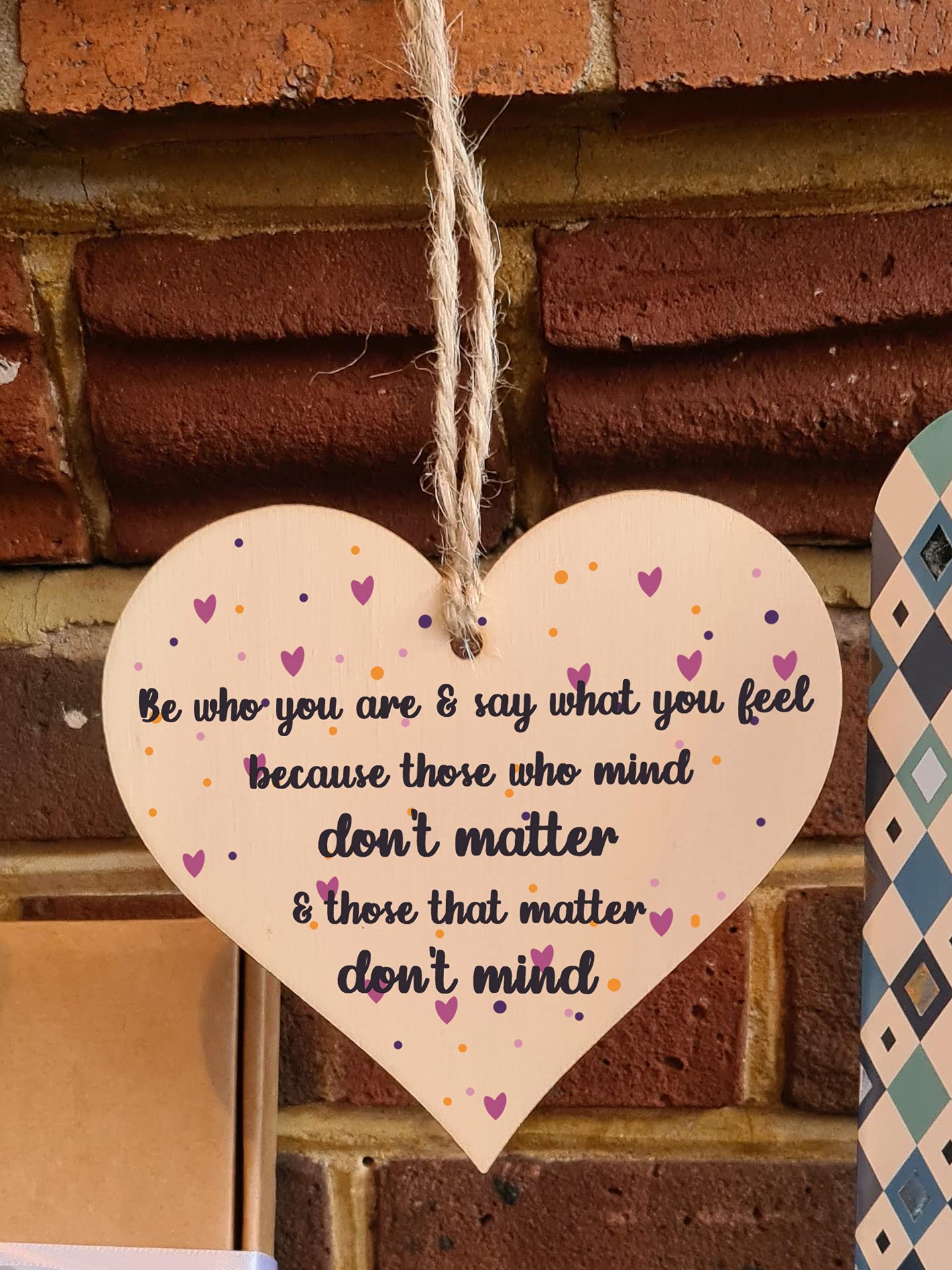 The Plum Penguin Handmade Wooden Hanging Heart Plaque Gift Be Who You Are Feel Inspirational Wall Hanger Card Alternative Motivational Present