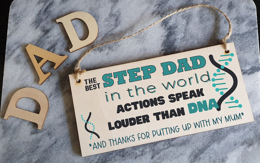 The Plum Penguin Handmade Wooden Hanging Wall Plaque Step Dad More than DNA Funny Novelty Sign Man Cave Office
