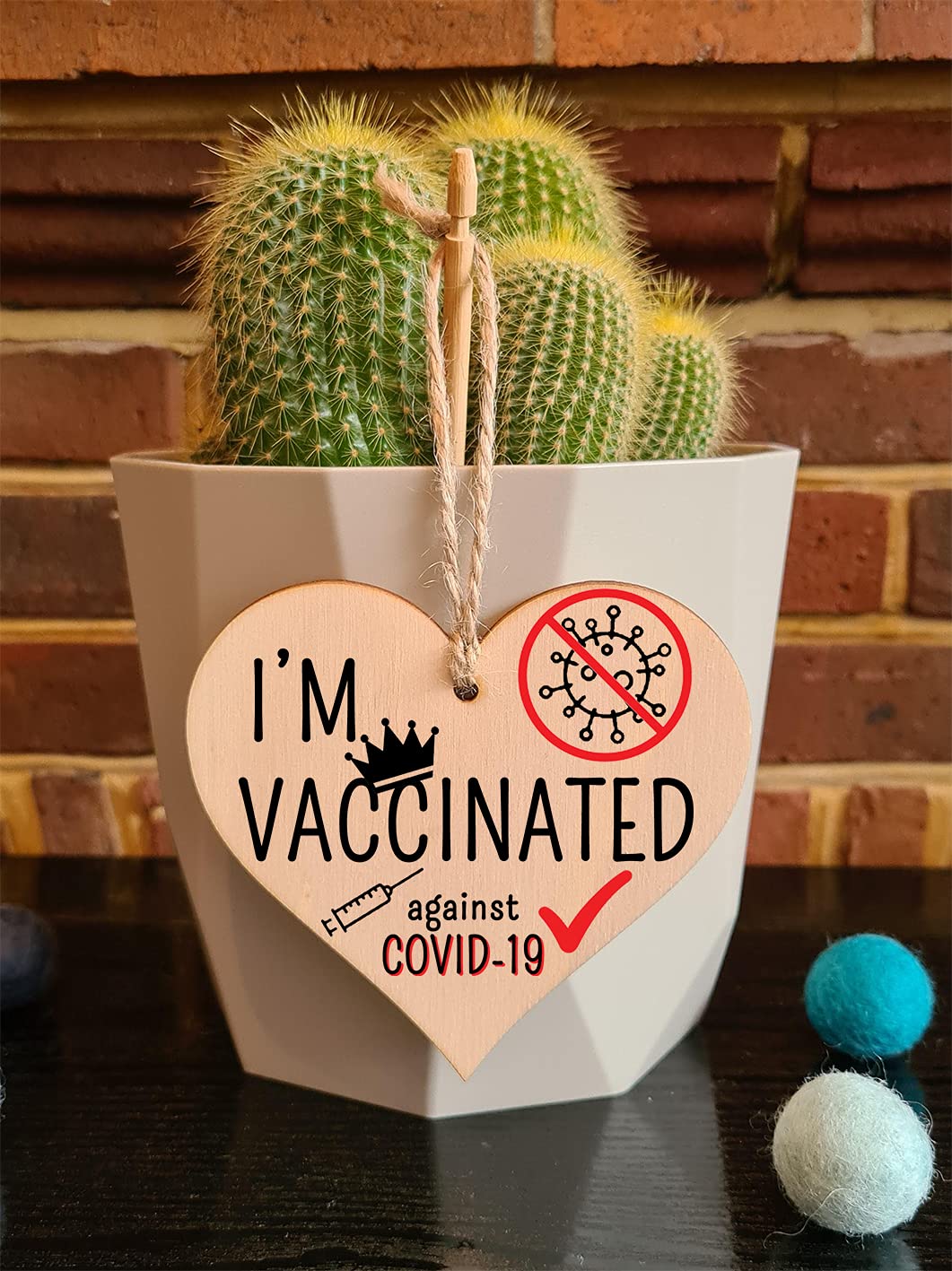 The Plum Penguin Handmade Wooden Hanging Heart Plaque Gift I'm vaccinated against COVID-19 Vaccine Celebration Gift Car Mirror Hanger Badge Alternative