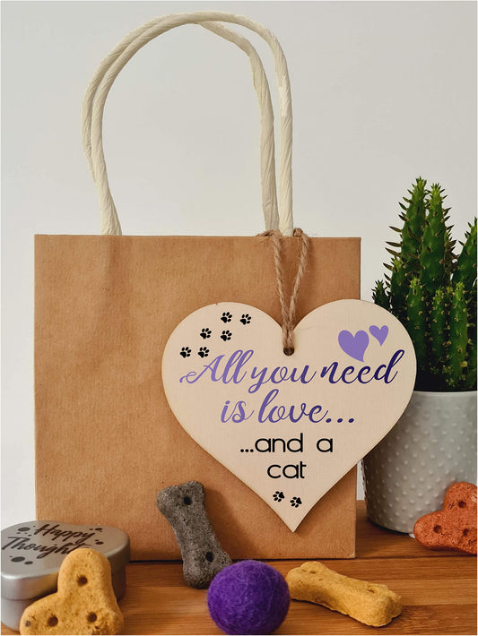 Handmade Wooden Hanging Heart Plaque Gift for Cat Lovers Novelty Funny Keepsake