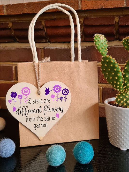 Handmade Wooden Hanging Heart Plaque Gift Perfect for Sisters Lovely Friendship Keepsake