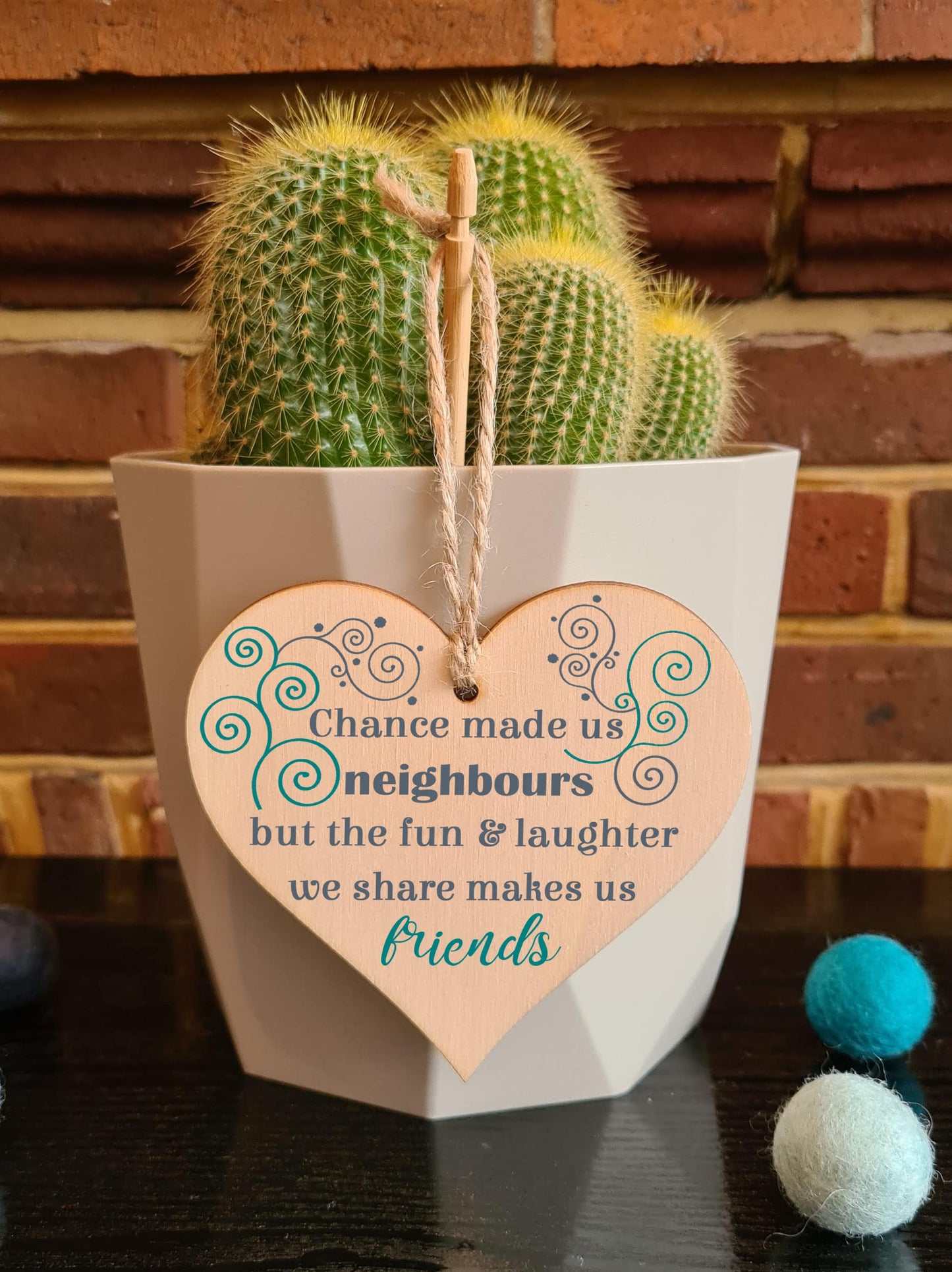 Handmade Wooden Hanging Heart Plaque Gift for Neighbours Keepsake for Friend