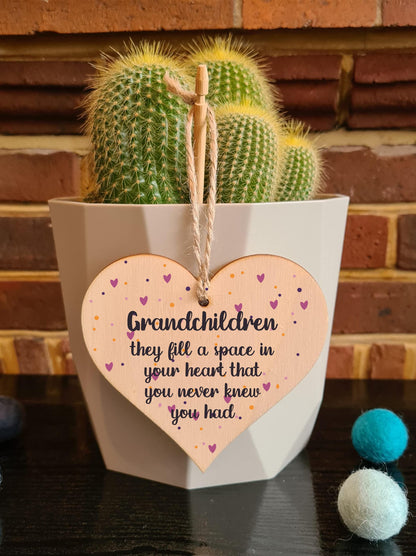 The Plum Penguin Handmade Wooden Hanging Heart Plaque Gift Grandchildren Fill Heart Wall Hanger Grandparents Family Thoughtful Wall Hanger