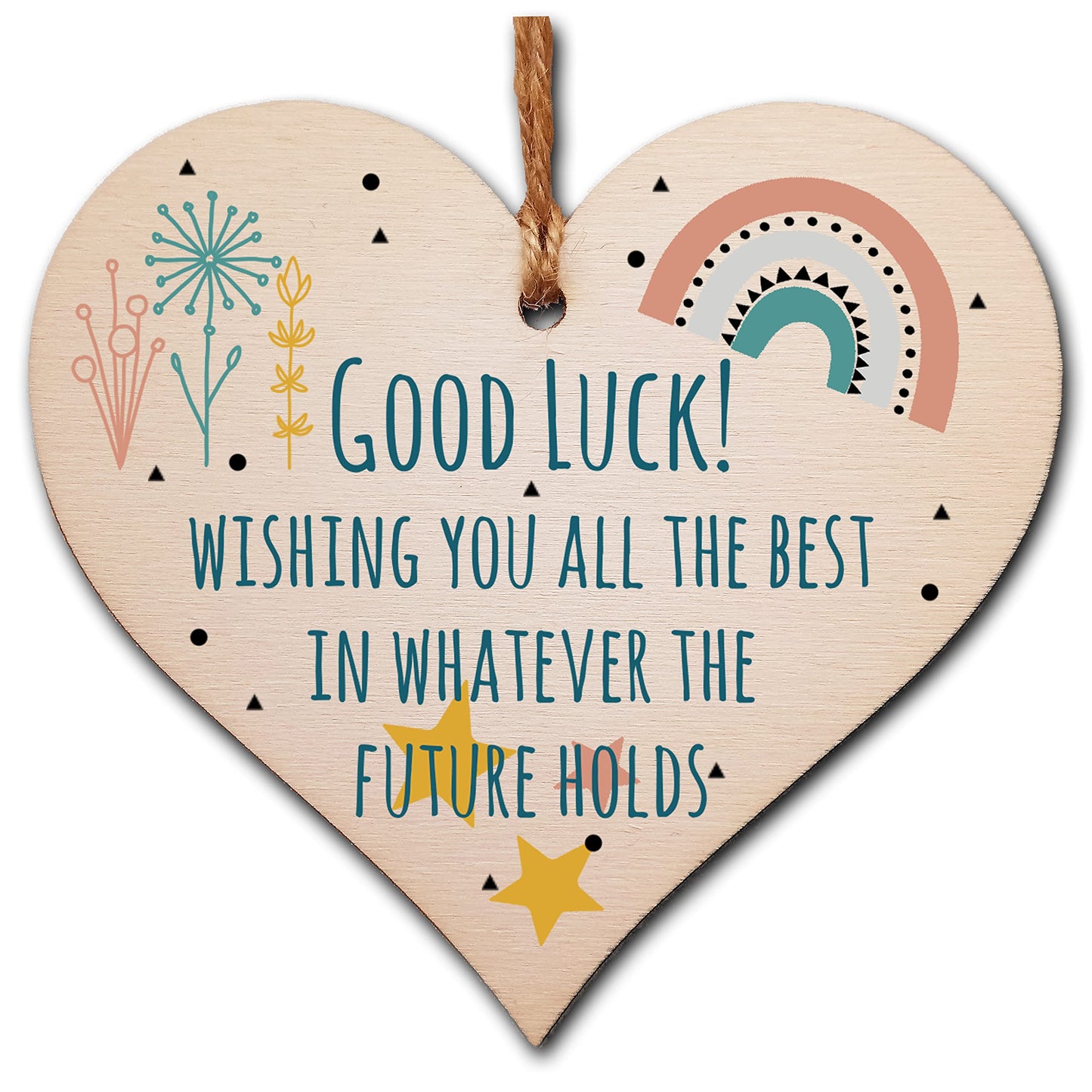 The Plum Penguin Handmade Wooden Hanging Heart Plaque Gift Good Luck Best Future Leaving Retirement Present Colleague Neighbour Card Alternative