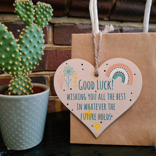 The Plum Penguin Handmade Wooden Hanging Heart Plaque Gift Good Luck Best Future Leaving Retirement Present Colleague Neighbour Card Alternative