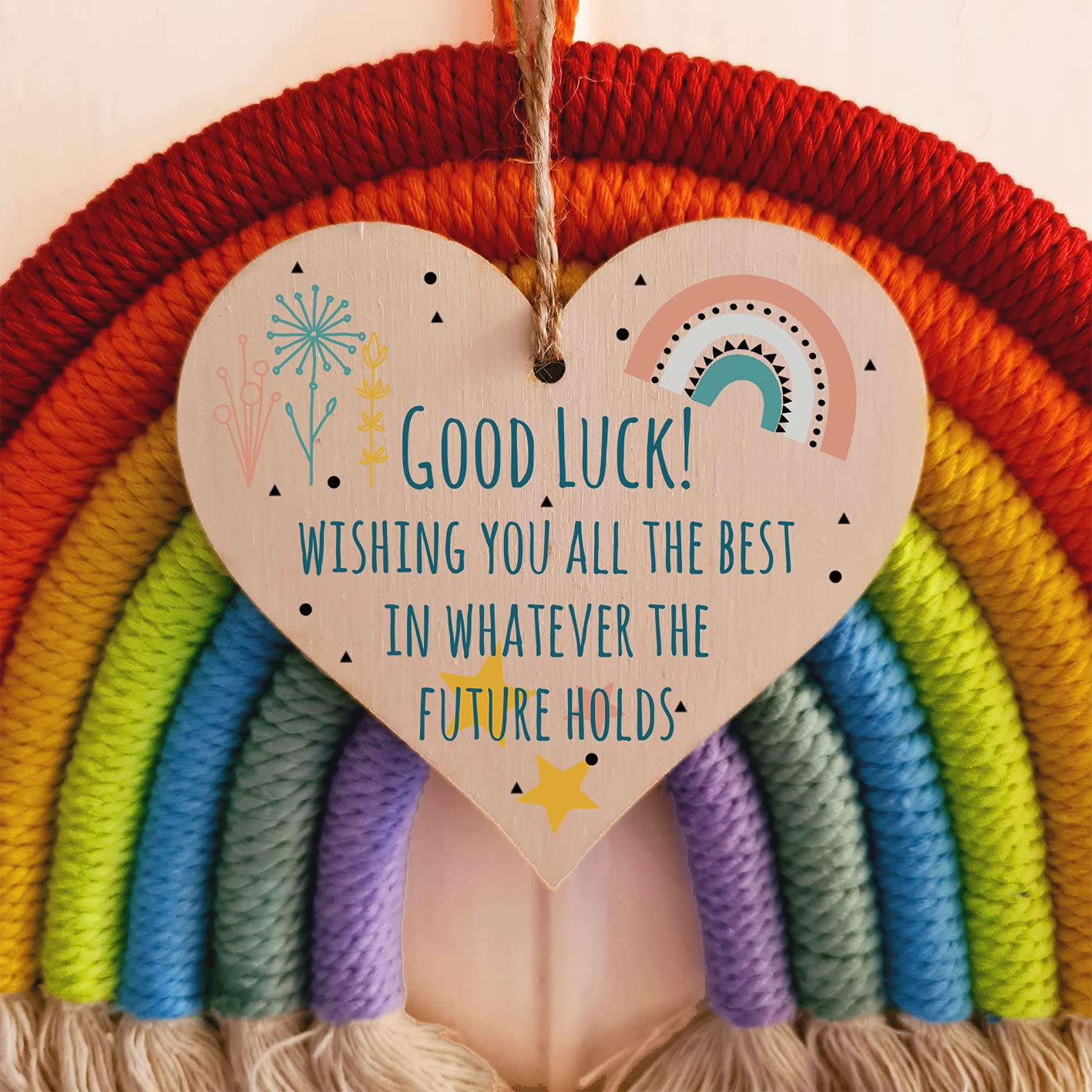 The Plum Penguin Handmade Wooden Hanging Heart Plaque Gift Good Luck Best Future Leaving Retirement Present Colleague Neighbour Card Alternative