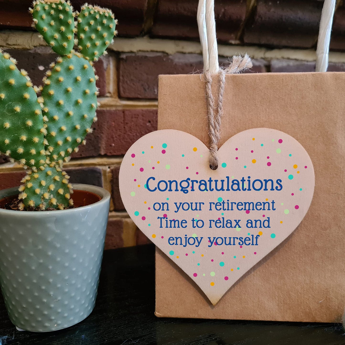 The Plum Penguin Handmade Wooden Hanging Heart Plaque Gift Congratulations on Retirement Relax Leaving Present Card Alternative