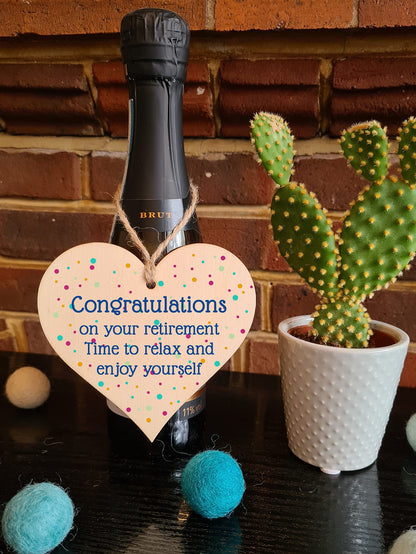 The Plum Penguin Handmade Wooden Hanging Heart Plaque Gift Congratulations on Retirement Relax Leaving Present Card Alternative