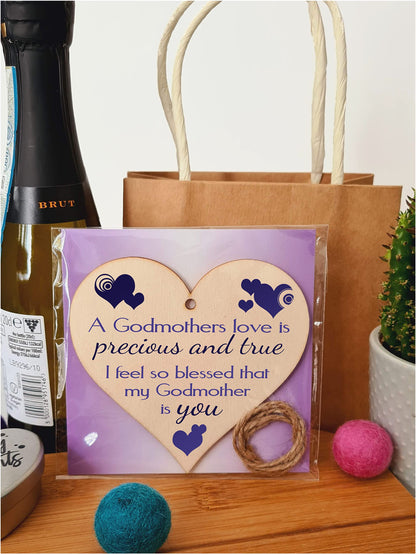 Handmade Wooden Hanging Heart Plaque Gift for precious and Special Godmothers Novelty Keepsake
