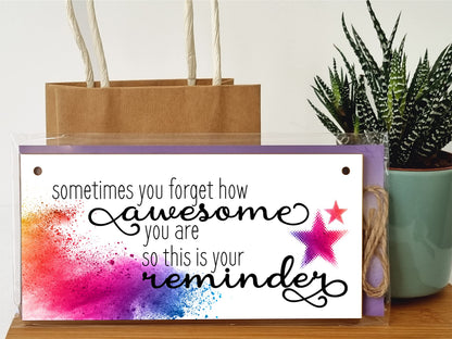 The Plum Penguin Handmade Wooden Hanging Wall Plaque Don't Forget You're Awesome Reminder Inspirational Friendship Gift