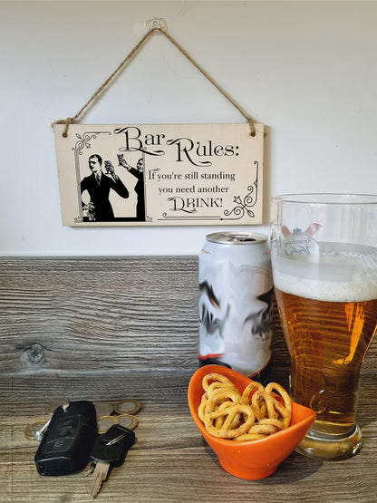 The Plum Penguin Handmade Wooden Hanging Wall Plaque Bar Rules Still Standing Need a Drink Funny Novelty Sign Home Bar