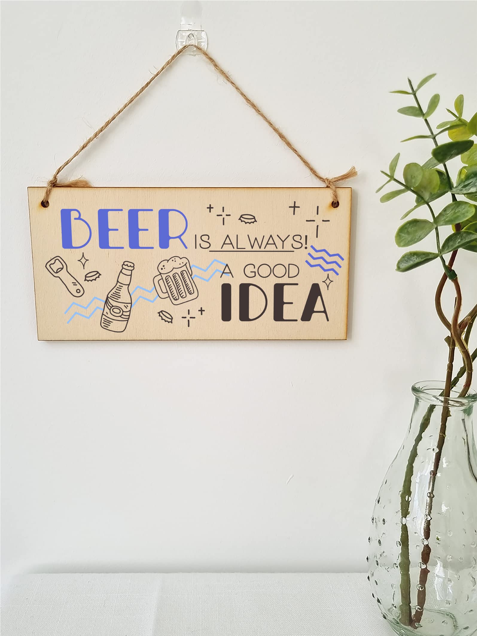 The Plum Penguin Handmade Wooden Hanging Wall Plaque Beer is Always a Good Idea Funny Novelty Sign Home Bar
