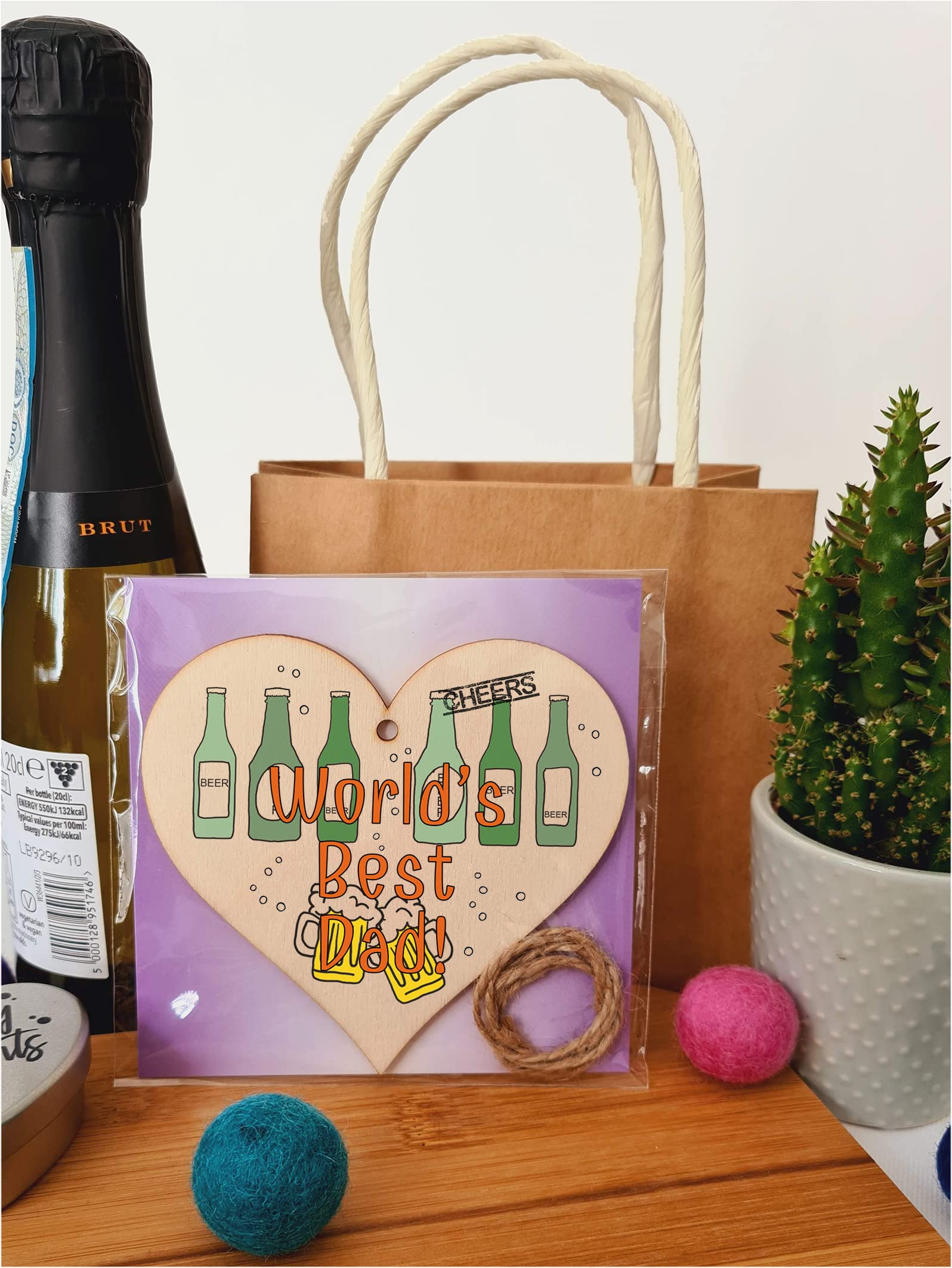 Handmade Wooden Hanging Heart Plaque Gift for Dad this Fathers Day Novelty Fun Thoughtful Keepsake for Beer Fan