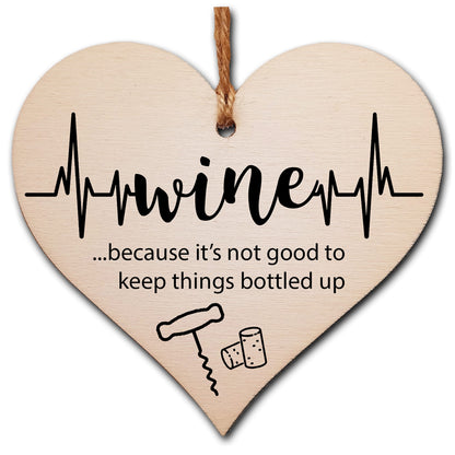 The Plum Penguin Handmade Wooden Hanging Heart Plaque Gift Wine Bottled Up Funny Novelty Friendship Card Alternative Wall Hanger Bottle Decoration
