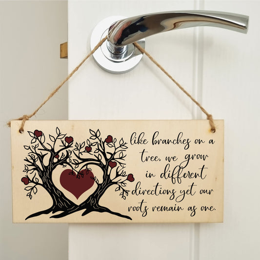 The Plum Penguin Like Branches on a Tree We Grow Roots Remain Handmade Wooden Hanging Wall Plaque Family Sentimental Decoration Gift