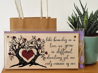 The Plum Penguin Like Branches on a Tree We Grow Roots Remain Handmade Wooden Hanging Wall Plaque Family Sentimental Decoration Gift