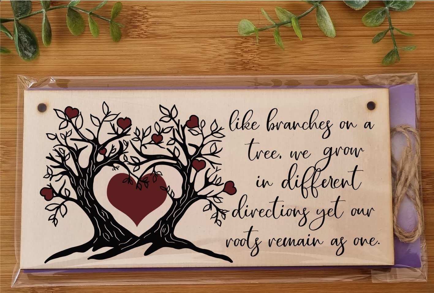 The Plum Penguin Like Branches on a Tree We Grow Roots Remain Handmade Wooden Hanging Wall Plaque Family Sentimental Decoration Gift