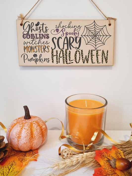 Scary Halloween Ghosts Monsters Spooky Fun Decorative Sign Handmade Wooden Hanging Wall Plaque Gift Hallway Home Décor