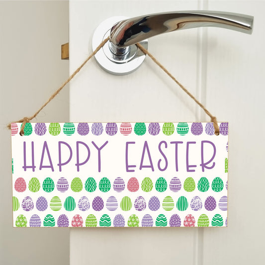 The Plum Penguin Handmade Wooden Hanging Wall Plaque Happy Easter Cute Fun Easter Sign Springtime Garden Kitchen Decoration