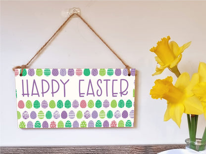 The Plum Penguin Handmade Wooden Hanging Wall Plaque Happy Easter Cute Fun Easter Sign Springtime Garden Kitchen Decoration