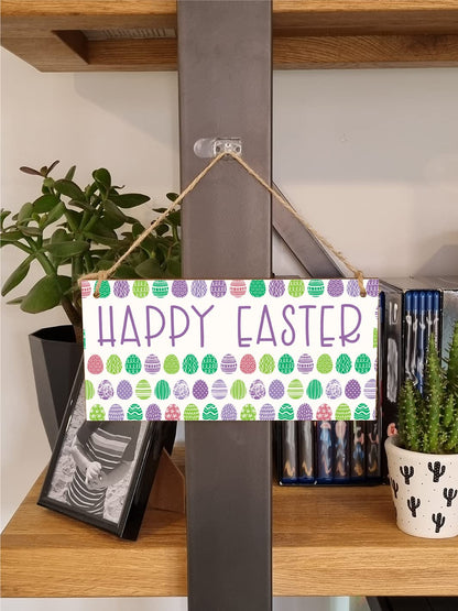 The Plum Penguin Handmade Wooden Hanging Wall Plaque Happy Easter Cute Fun Easter Sign Springtime Garden Kitchen Decoration