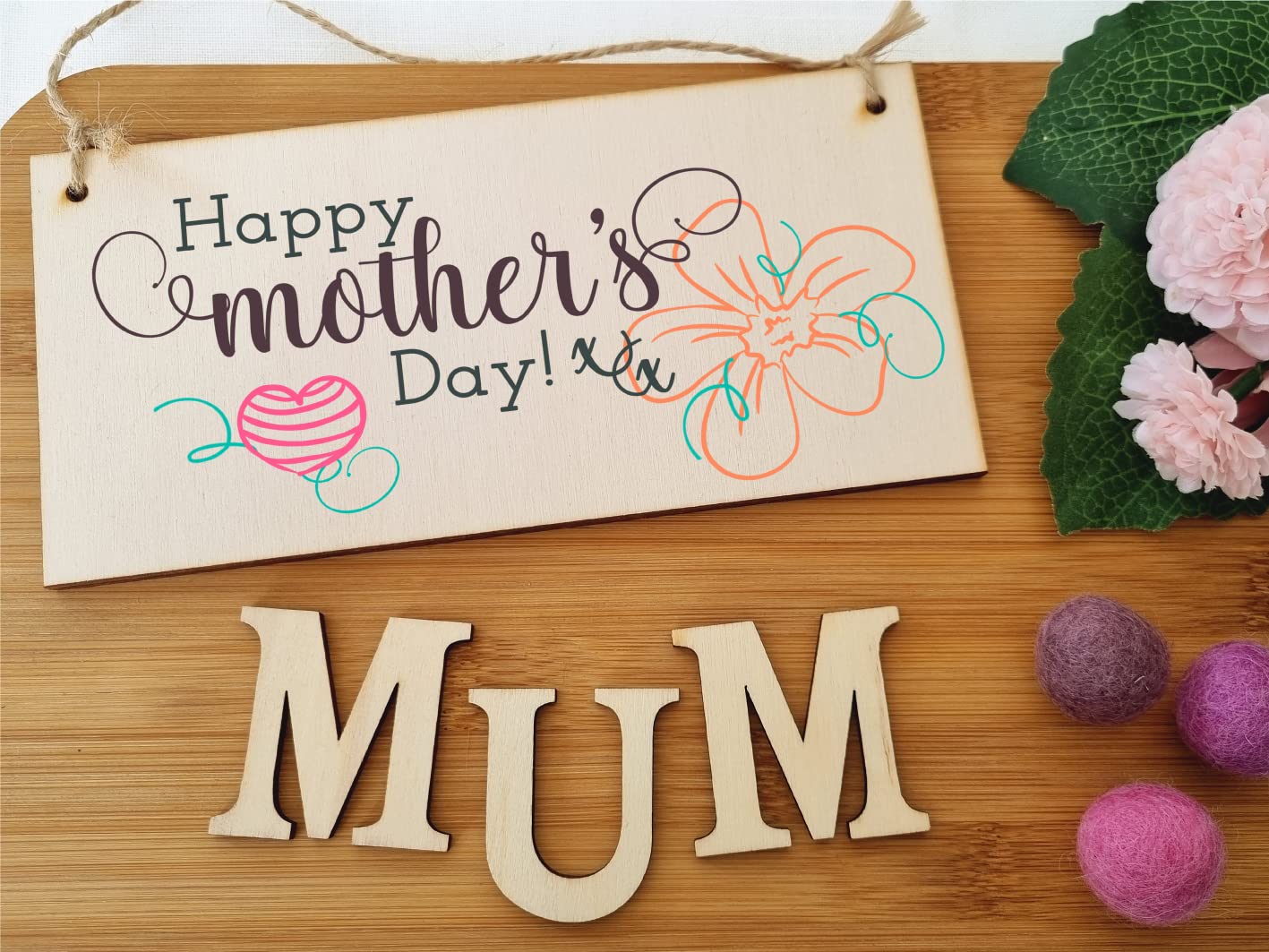 The Plum Penguin Handmade Wooden Hanging Wall Plaque Happy Mother's Day Floral Sentimental Gift Sign