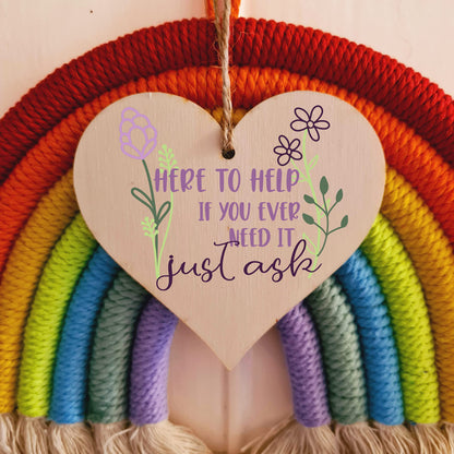 Here to Help Just Ask Hanging Heart Wooden Sign Home Decoration Card Alternative