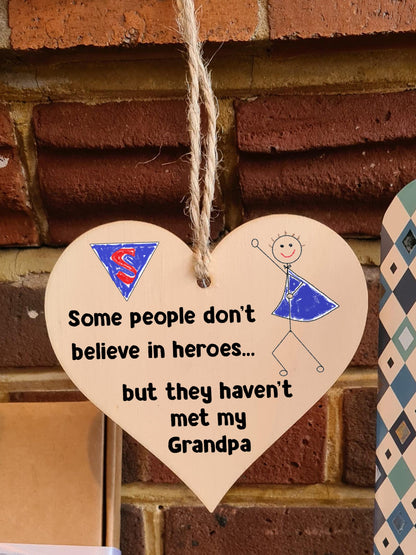 Handmade Wooden Hanging Heart Plaque Gift for Grandpa Novelty Funny Keepsake