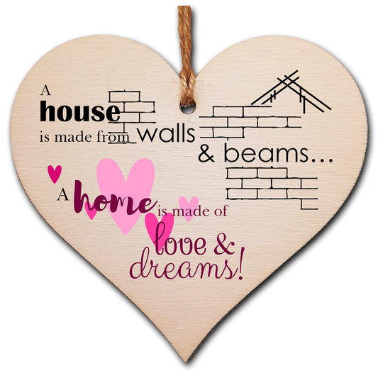 The Plum Penguin Handmade Wooden Hanging Heart Plaque Gift House Walls Home Love Dreams Inspirational Wall Hanger Card Alternative Friendship Family