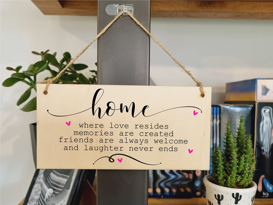 The Plum Penguin Handmade Wooden Hanging Wall Plaque Home Love Resides Memories Friends Laughter Decorative Sentimental Sign Family