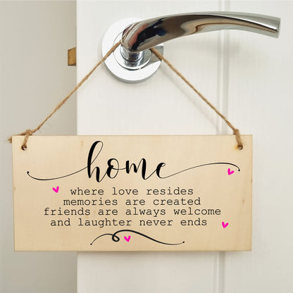 The Plum Penguin Handmade Wooden Hanging Wall Plaque Home Love Resides Memories Friends Laughter Decorative Sentimental Sign Family