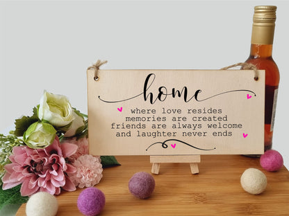 The Plum Penguin Handmade Wooden Hanging Wall Plaque Home Love Resides Memories Friends Laughter Decorative Sentimental Sign Family