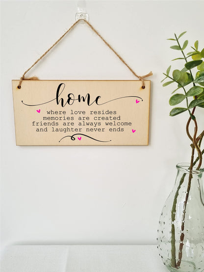 The Plum Penguin Handmade Wooden Hanging Wall Plaque Home Love Resides Memories Friends Laughter Decorative Sentimental Sign Family