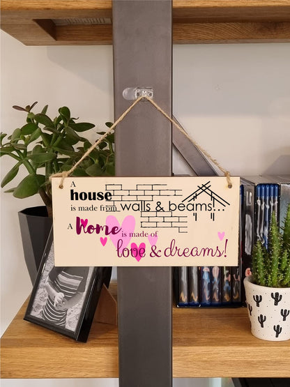 The Plum Penguin Handmade Wooden Hanging Wall Plaque House is Made from Walls and Beams Home Love Dreams Sentimental Family