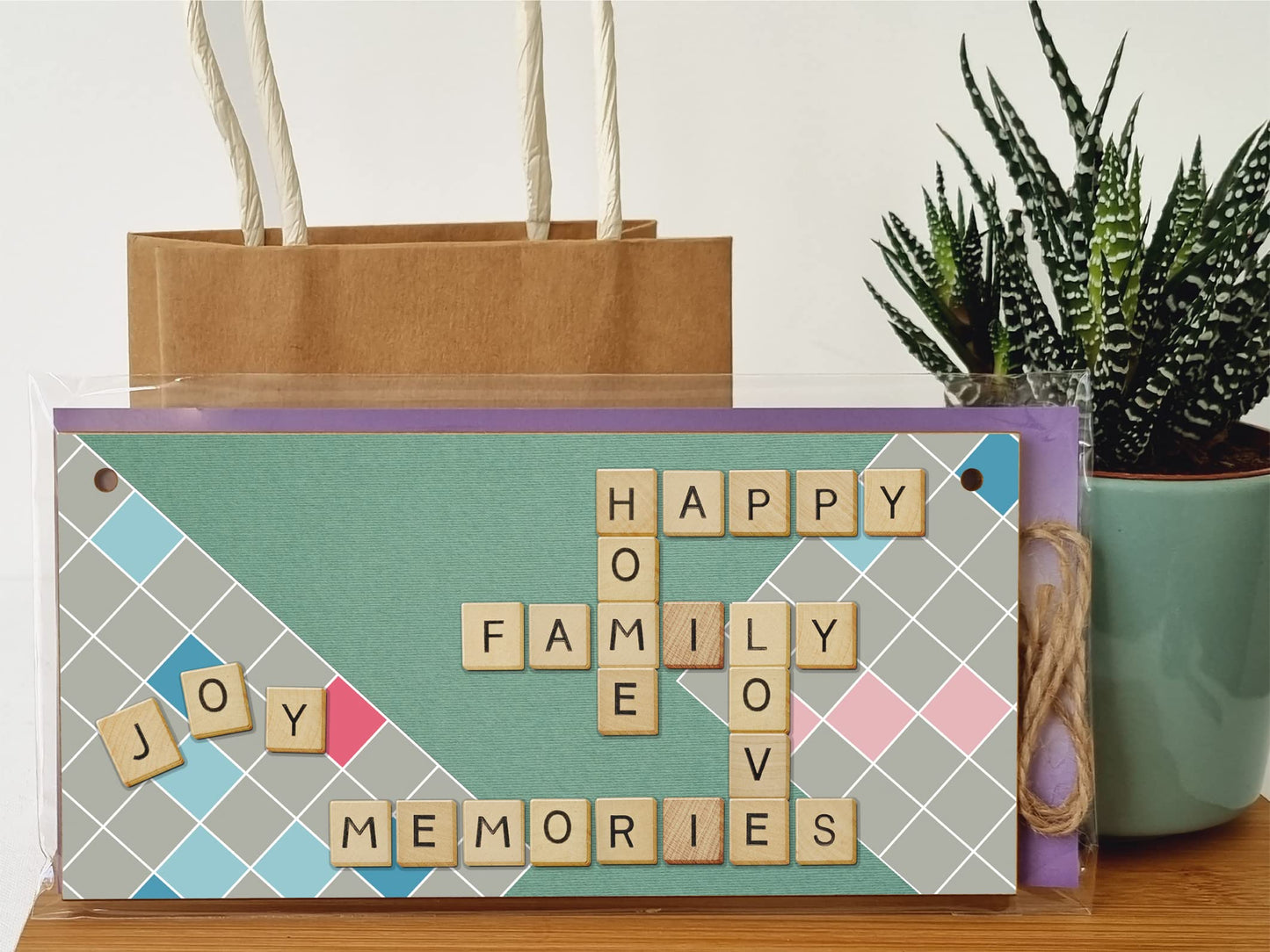 The Plum Penguin Handmade Wooden Hanging Wall Plaque Happy Home Family Memories Love Joy Scrabble Decorative Sign Family