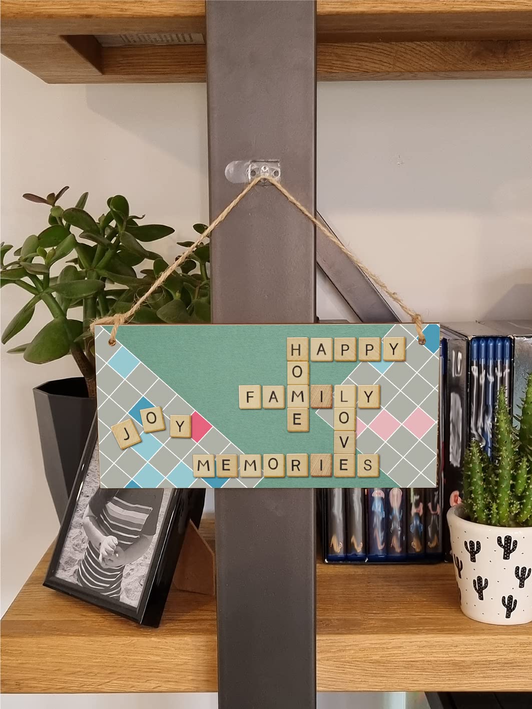 The Plum Penguin Handmade Wooden Hanging Wall Plaque Happy Home Family Memories Love Joy Scrabble Decorative Sign Family
