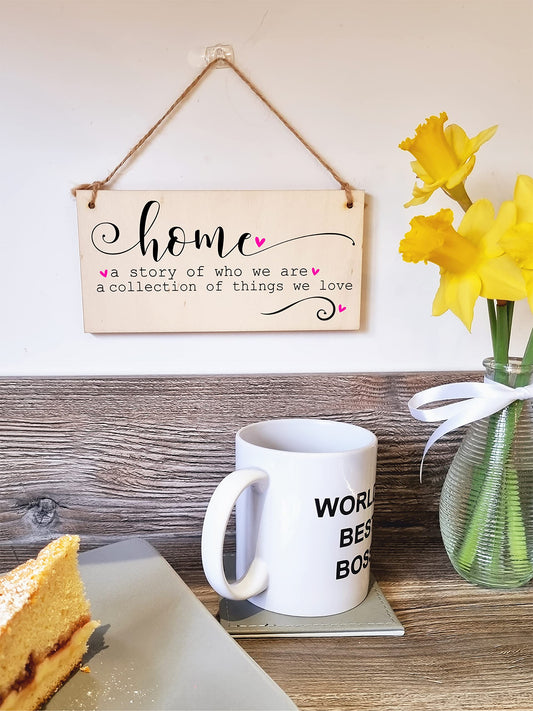 The Plum Penguin Handmade Wooden Hanging Wall Plaque Home a Story of Who We Are Things We Love Decorative Sentimental Sign Family