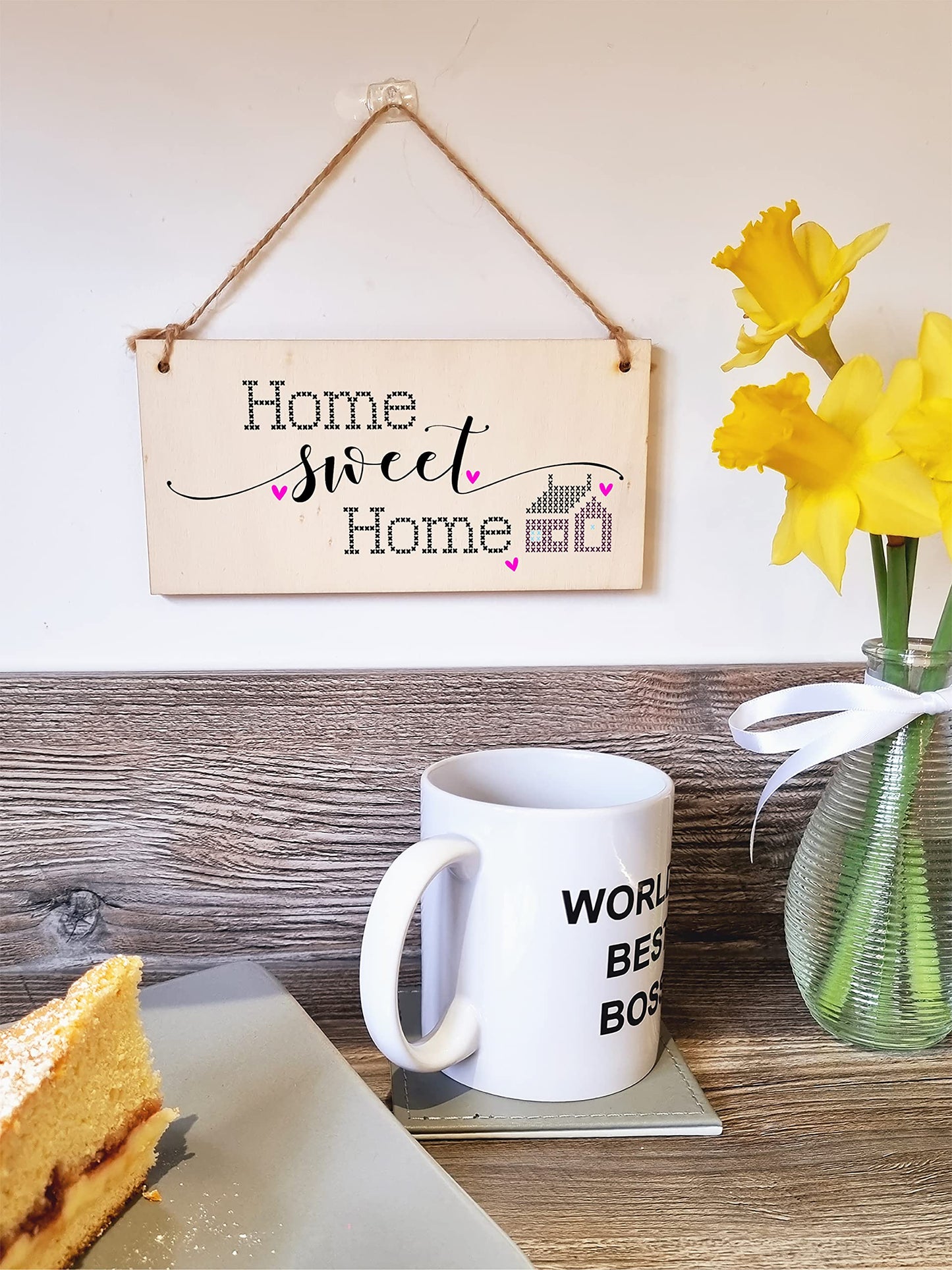 The Plum Penguin Handmade Wooden Hanging Wall Plaque Home Sweet Home Decorative Gift Family Sentimental Sign Hallway for Mum