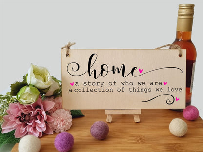 The Plum Penguin Handmade Wooden Hanging Wall Plaque Home a Story of Who We Are Things We Love Decorative Sentimental Sign Family