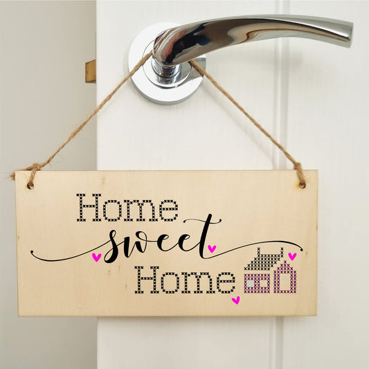 The Plum Penguin Handmade Wooden Hanging Wall Plaque Home Sweet Home Decorative Gift Family Sentimental Sign Hallway for Mum
