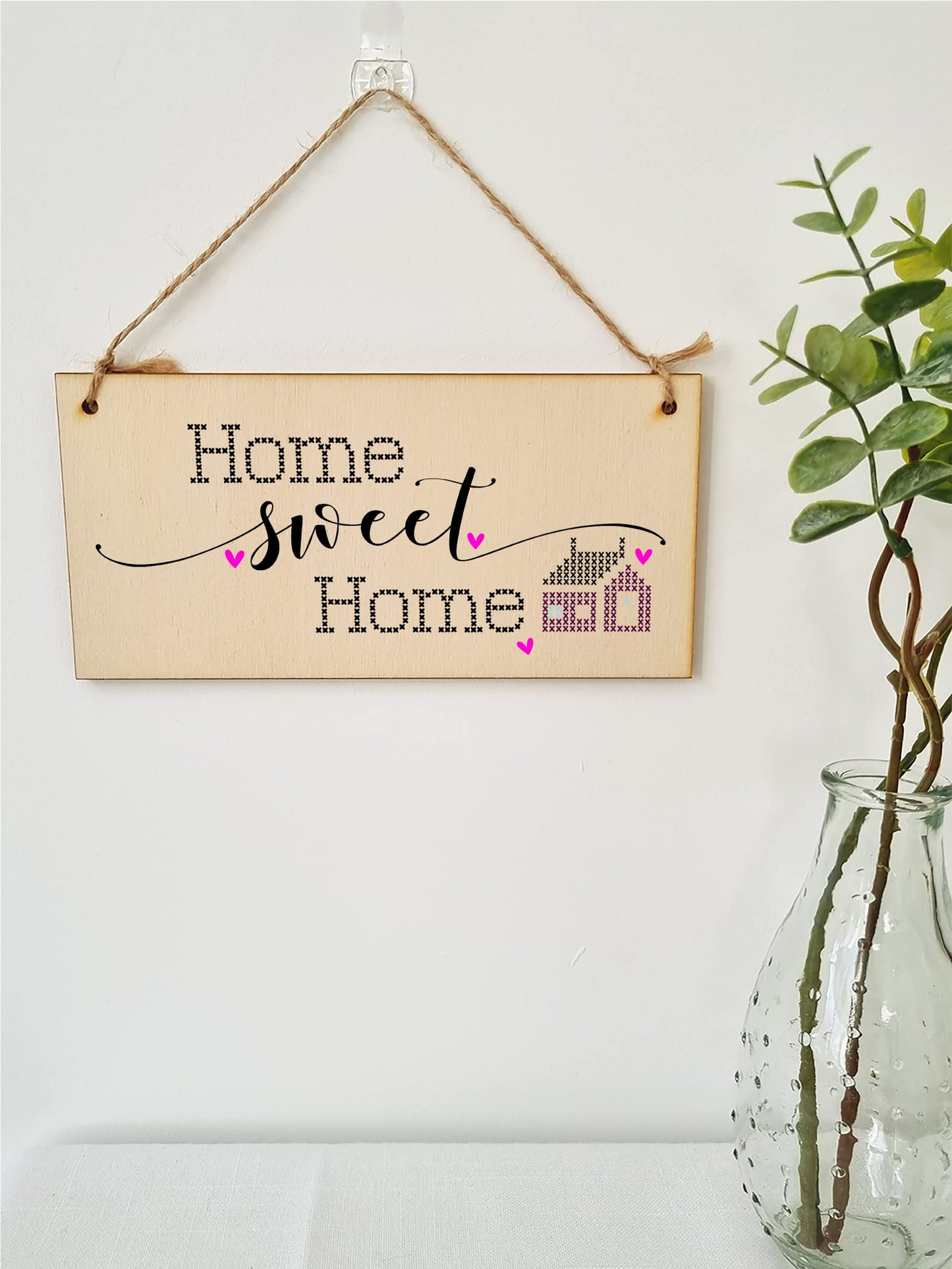 The Plum Penguin Handmade Wooden Hanging Wall Plaque Home Sweet Home Decorative Gift Family Sentimental Sign Hallway for Mum