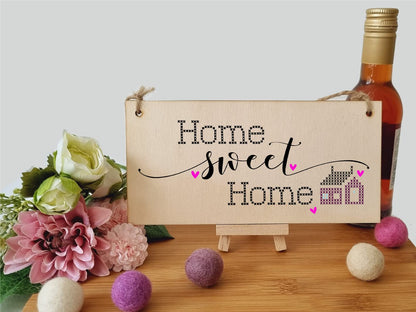 The Plum Penguin Handmade Wooden Hanging Wall Plaque Home Sweet Home Decorative Gift Family Sentimental Sign Hallway for Mum