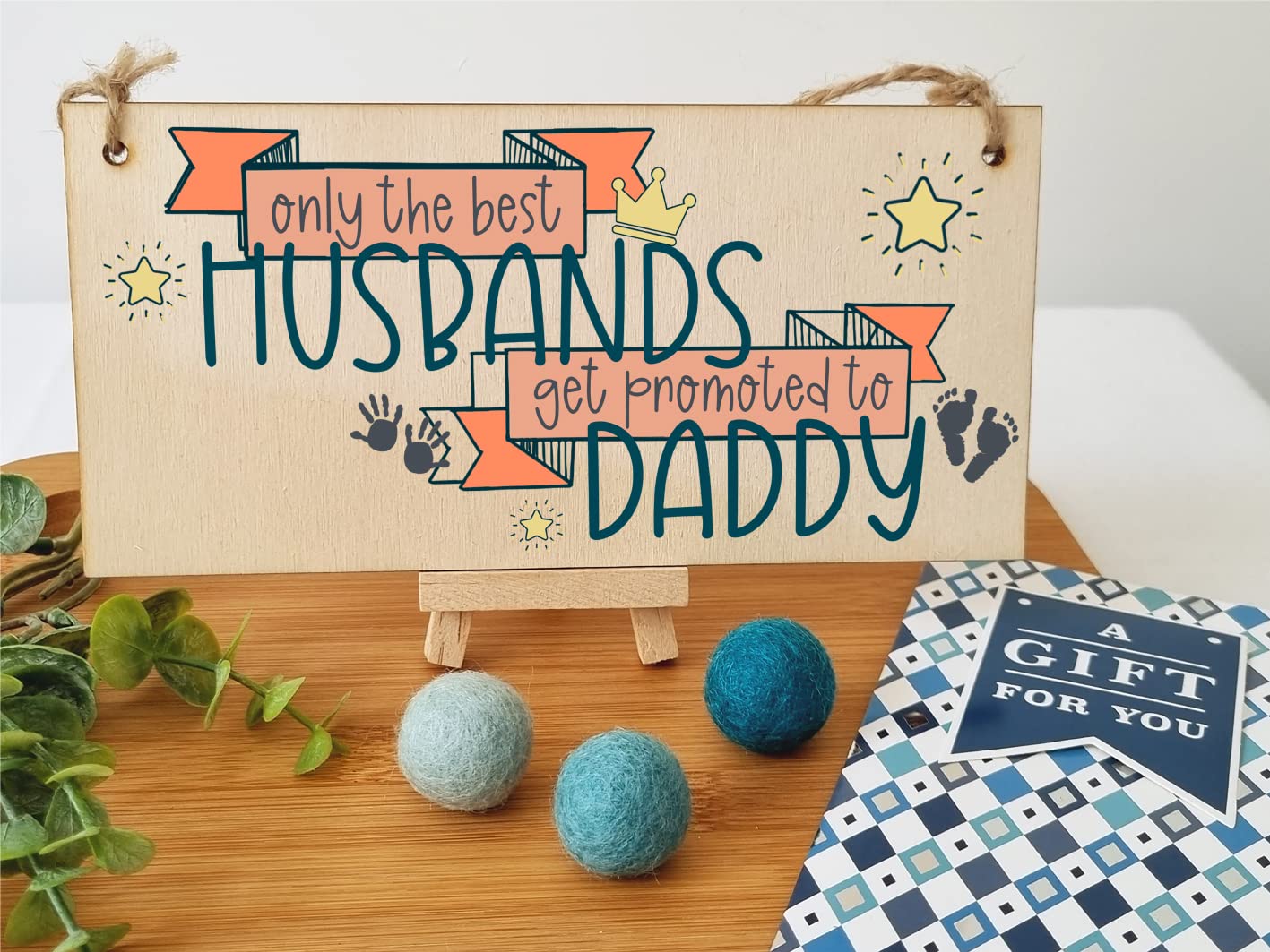 The Plum Penguin Handmade Wooden Hanging Wall Plaque Best Husbands Promoted to Daddy Sentimental Gift from Bump 1st Father's Day