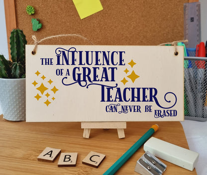 The Plum Penguin Influence Great Teacher Never Erased Handmade Wooden Hanging Wall Plaque Gift Teacher Teaching Assistant End of Term