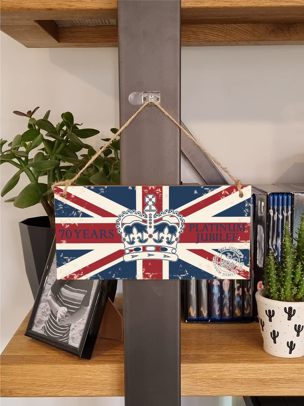 The Plum Penguin Handmade Wooden Hanging Wall Plaque Celebrate 70 Years Queen's Platinum Jubilee 2022 Crown Decorative Memorabilia Street Party