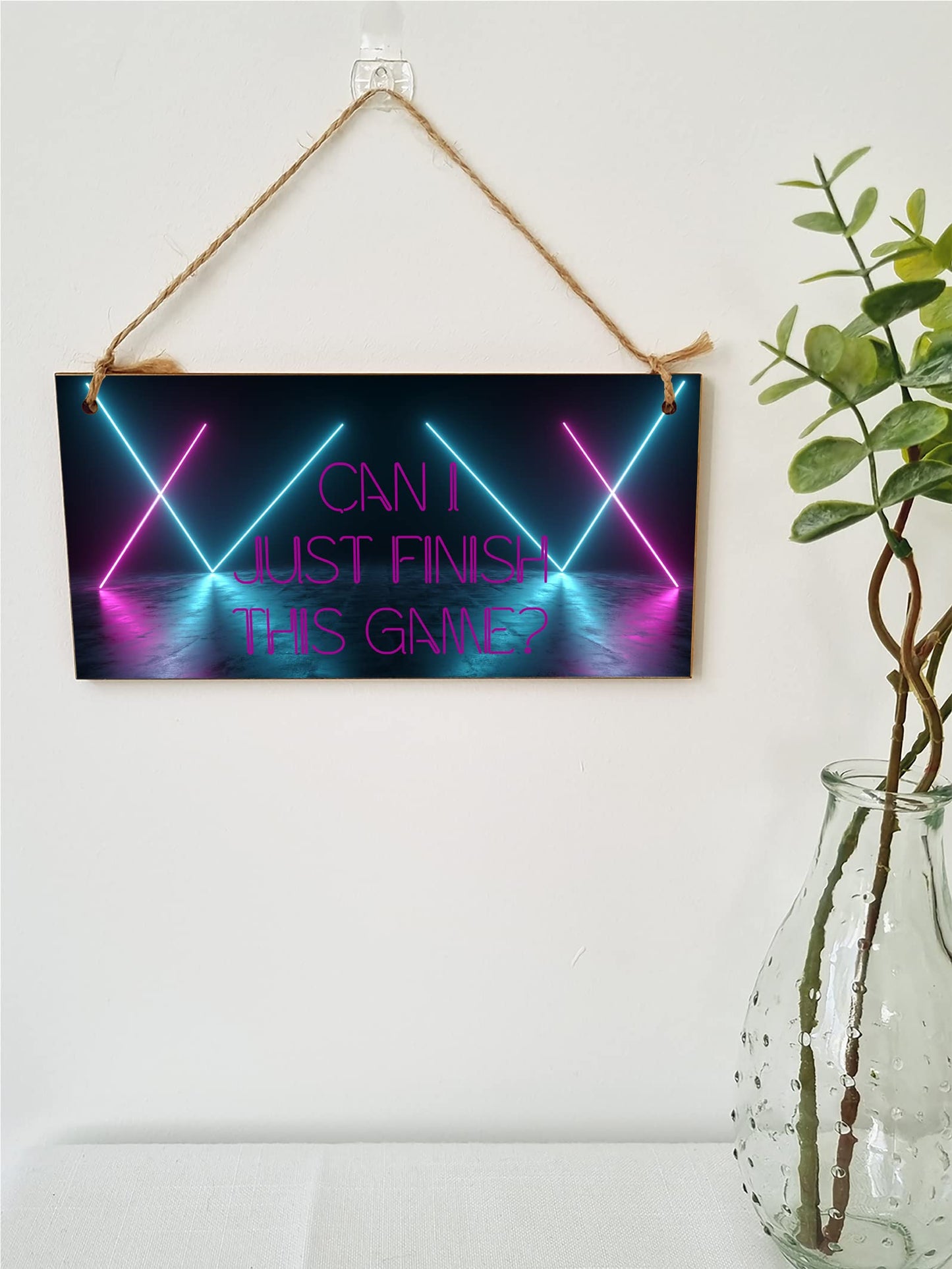 The Plum Penguin Handmade Wooden Hanging Wall Plaque Just Finish This Game Novelty Gift Gamers Computer Game Fans Man Cave Sign