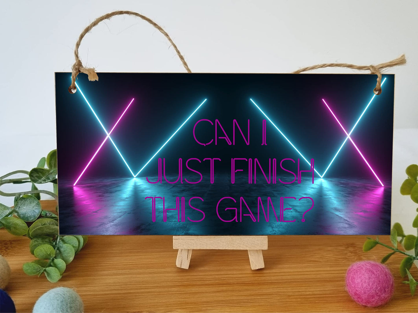 The Plum Penguin Handmade Wooden Hanging Wall Plaque Just Finish This Game Novelty Gift Gamers Computer Game Fans Man Cave Sign